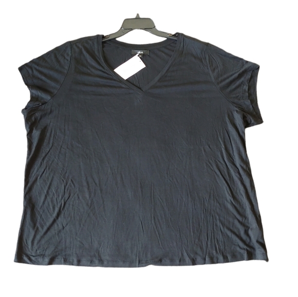 Ellos black lyocell top t-shirt v-neck short sleeves size 26/28 - Picture 1 of 5